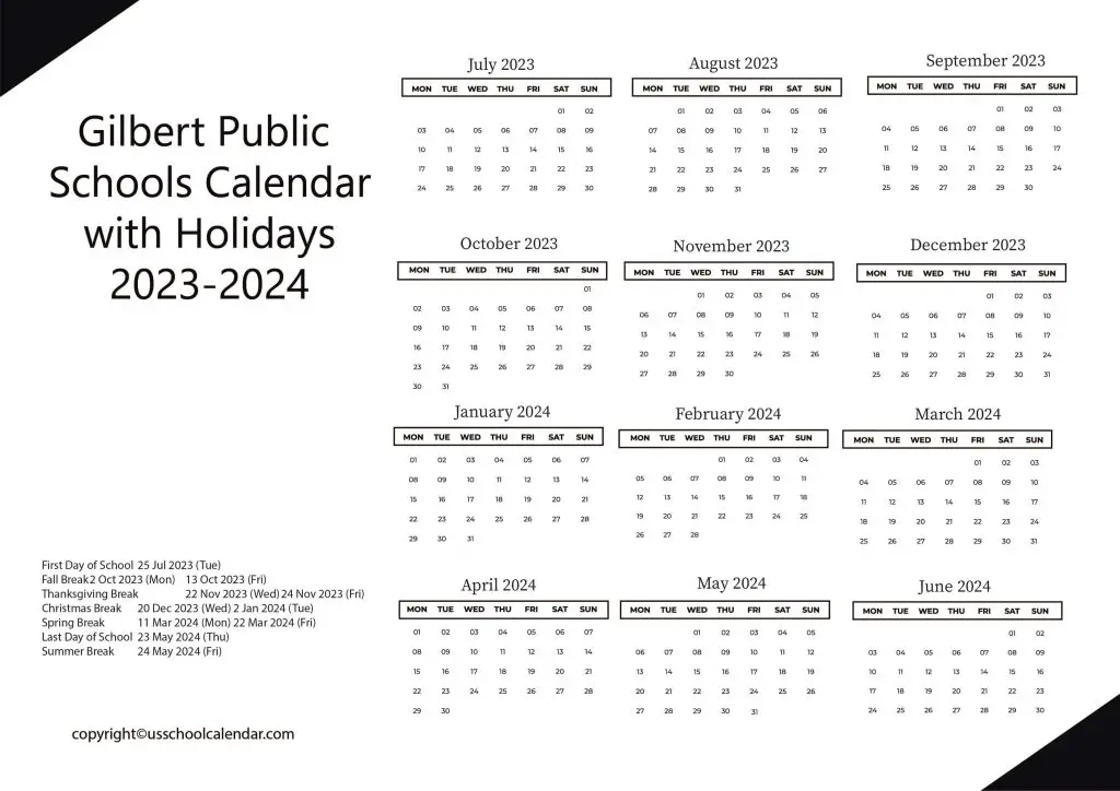 Gilbert Schools Calendar