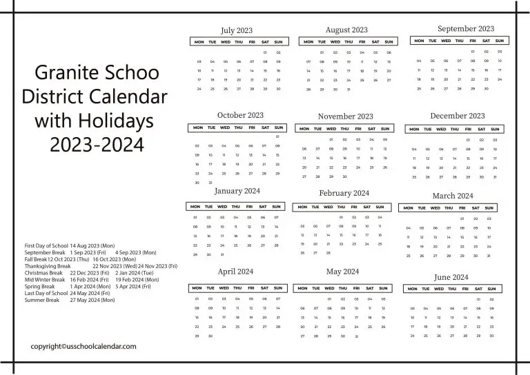 Granite School District Calendar with Holidays 20232024