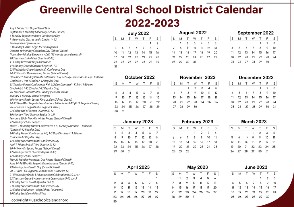 Greenville Central School District Calendar 2022-2023 2