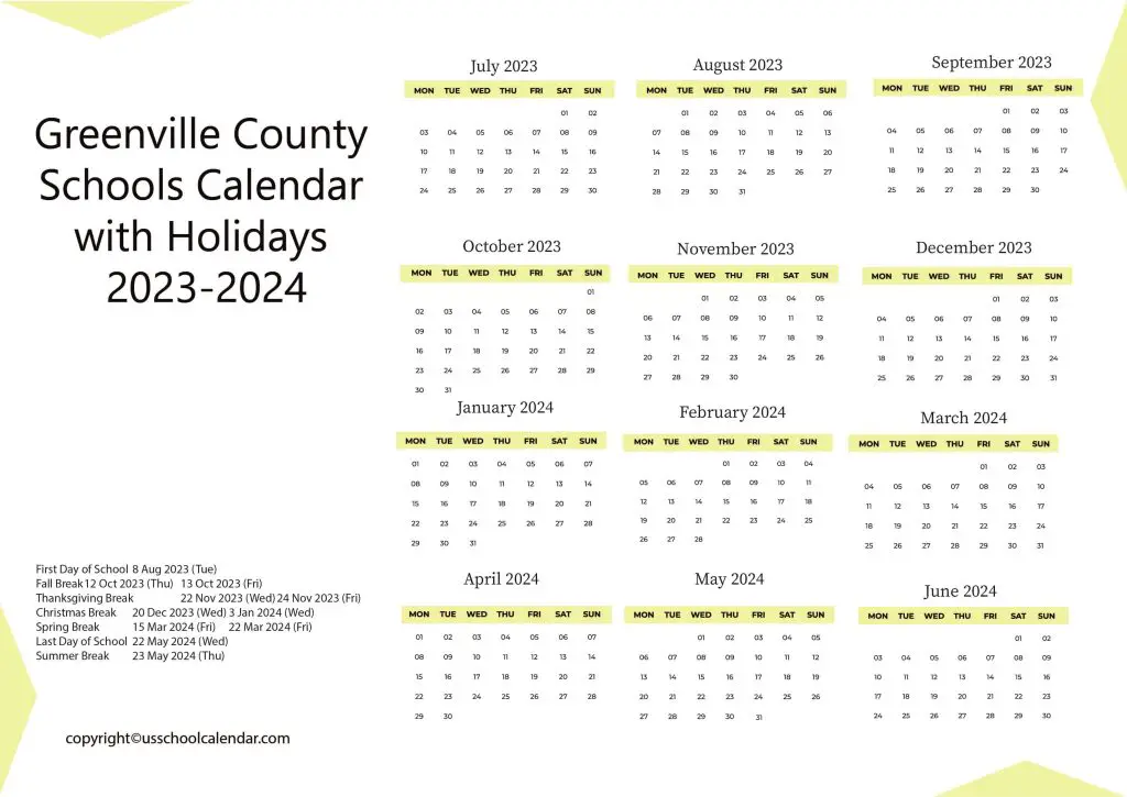 Greenville County School District Calendar