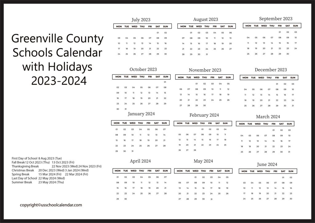 Greenville County Schools Calendar With Holidays 2023 2024