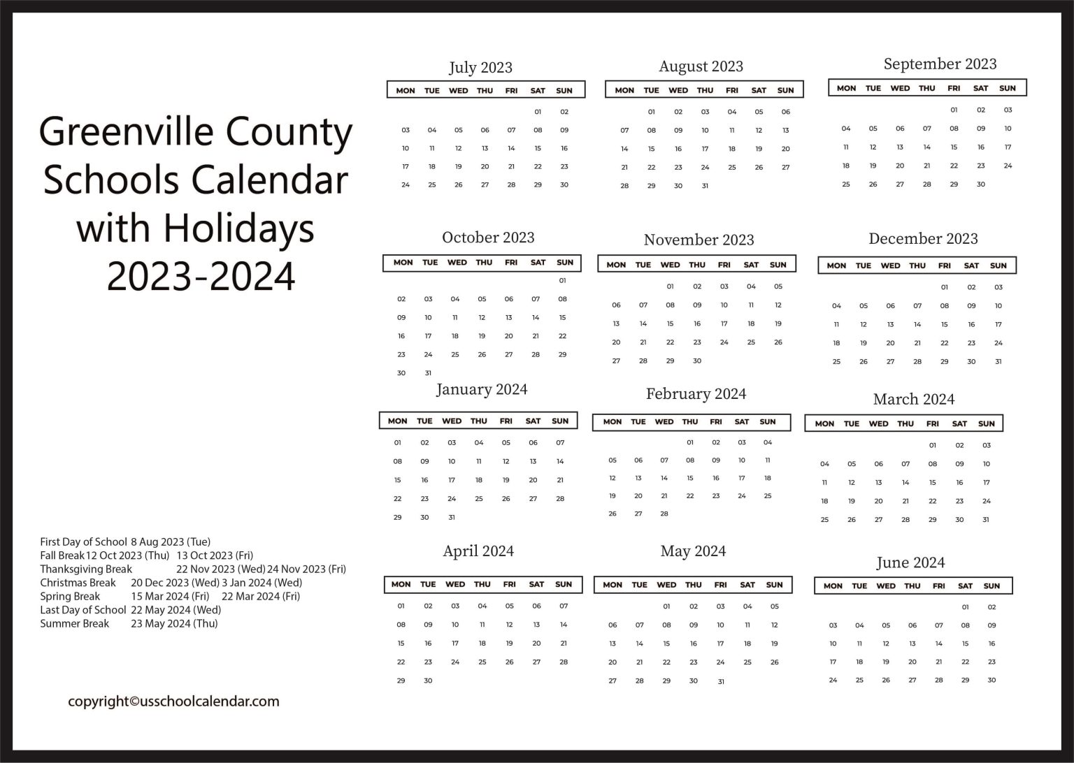 Greenville Sc Schools Calendar US School Calendar