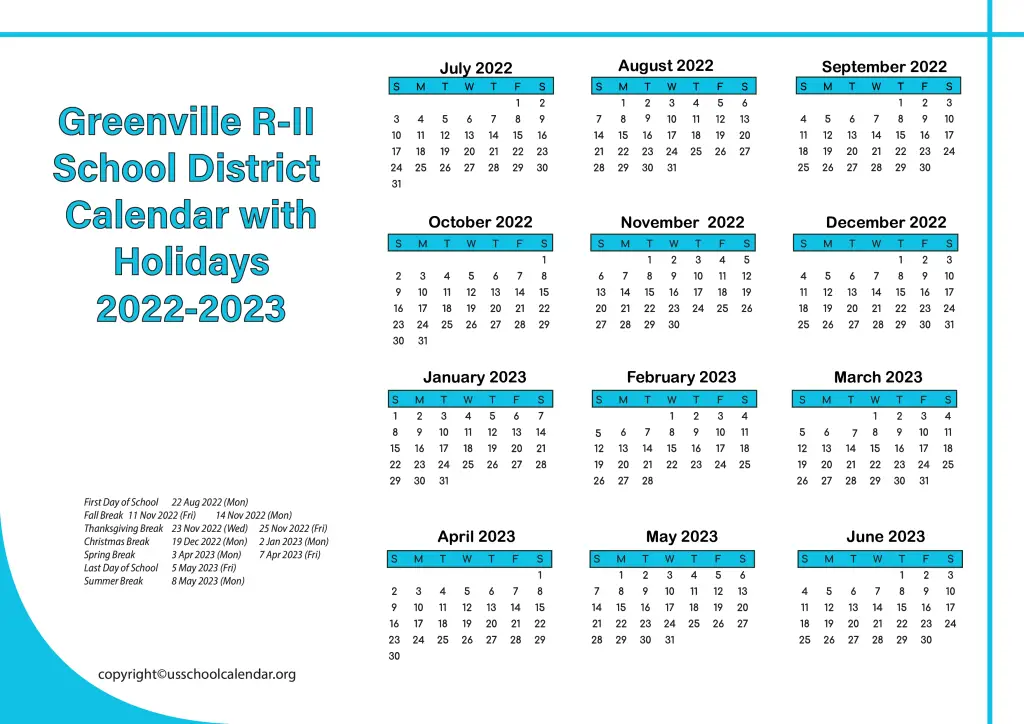 Greenville R-II School District Calendar with Holidays 2022-2023 2