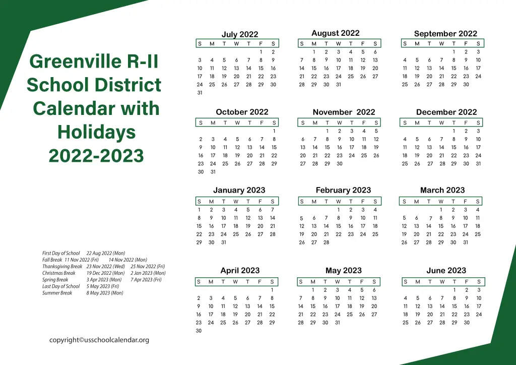 Greenville R-II School District Calendar with Holidays 2022-2023 3