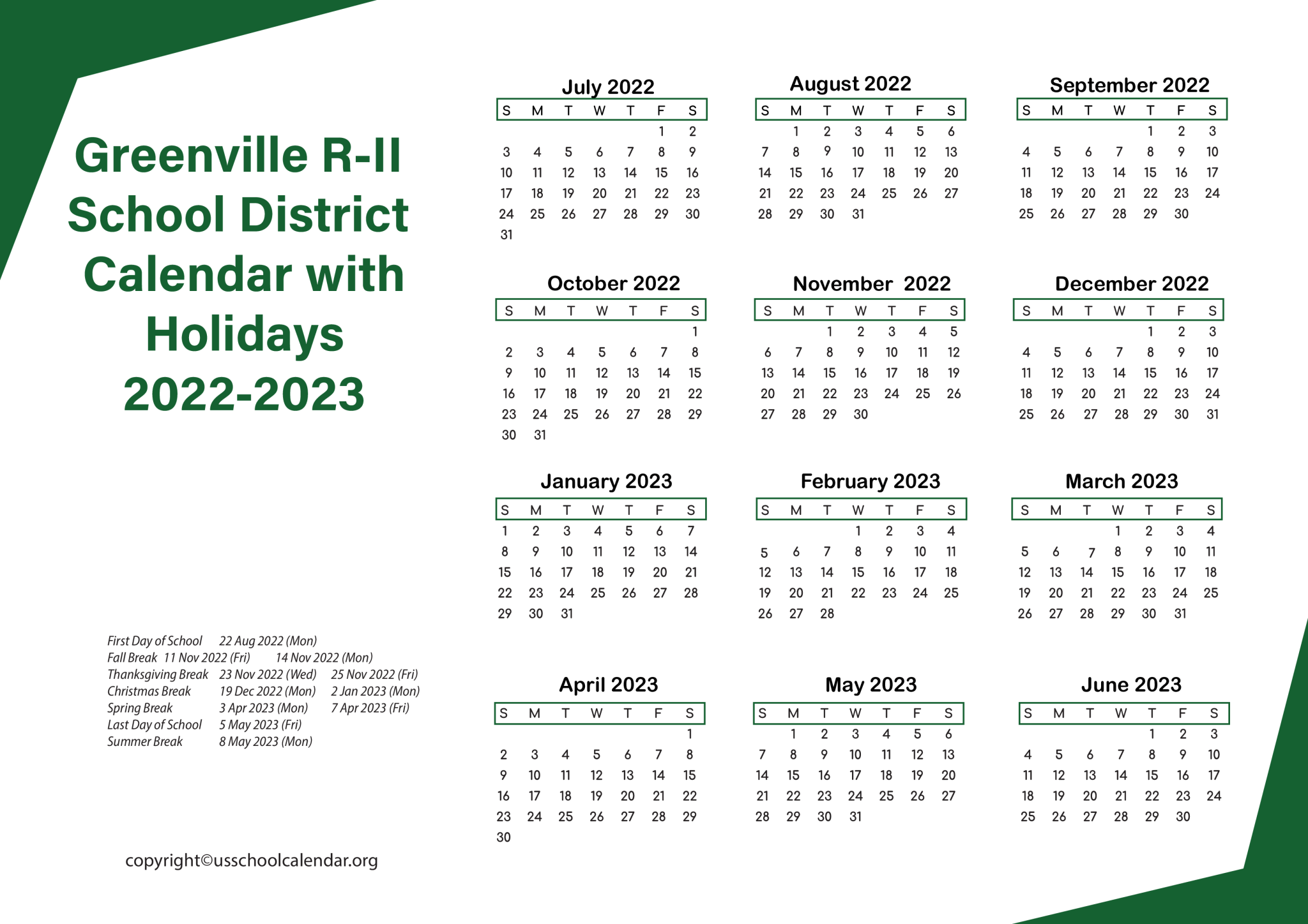 Greenville RII School District Calendar with Holidays 2023