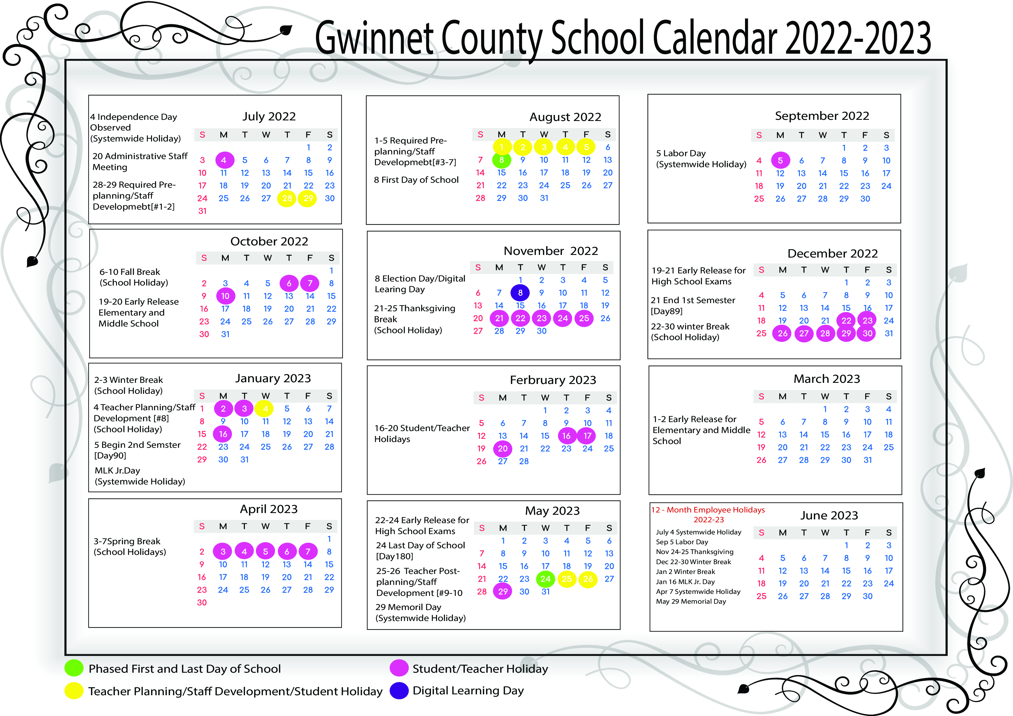 County School Calendar with Holidays 20222023 [GCPS]