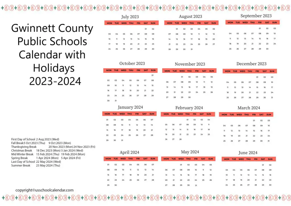 Gwinnett County Public Schools Holiday Calendar