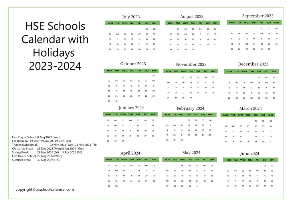 HSE Schools Calendar