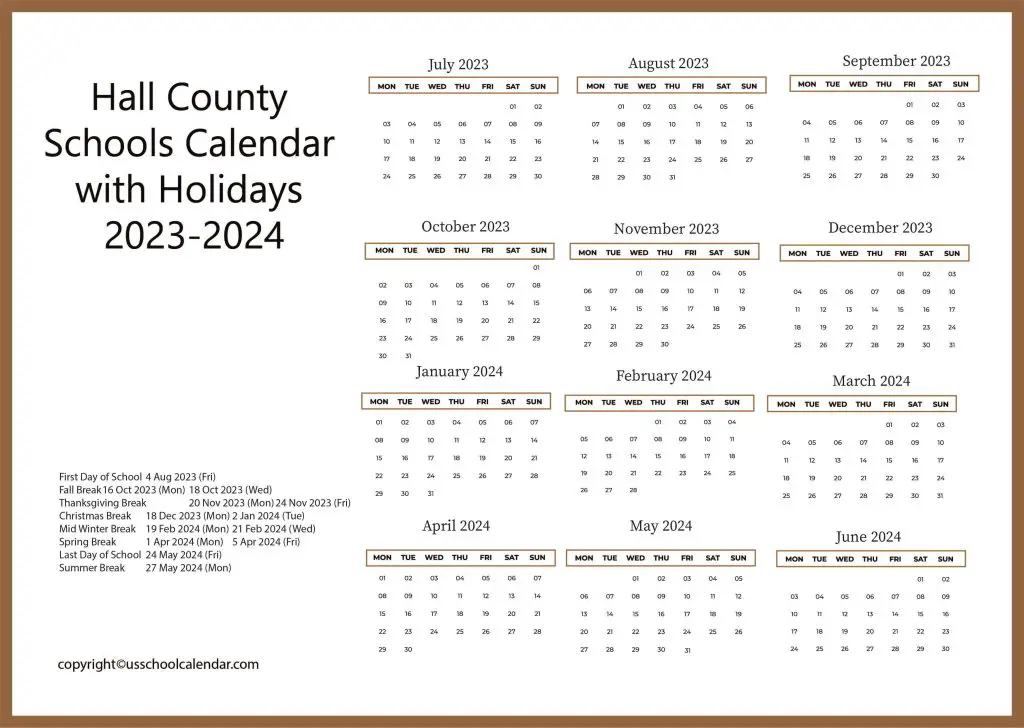 Hall County Schools Holiday Calendar