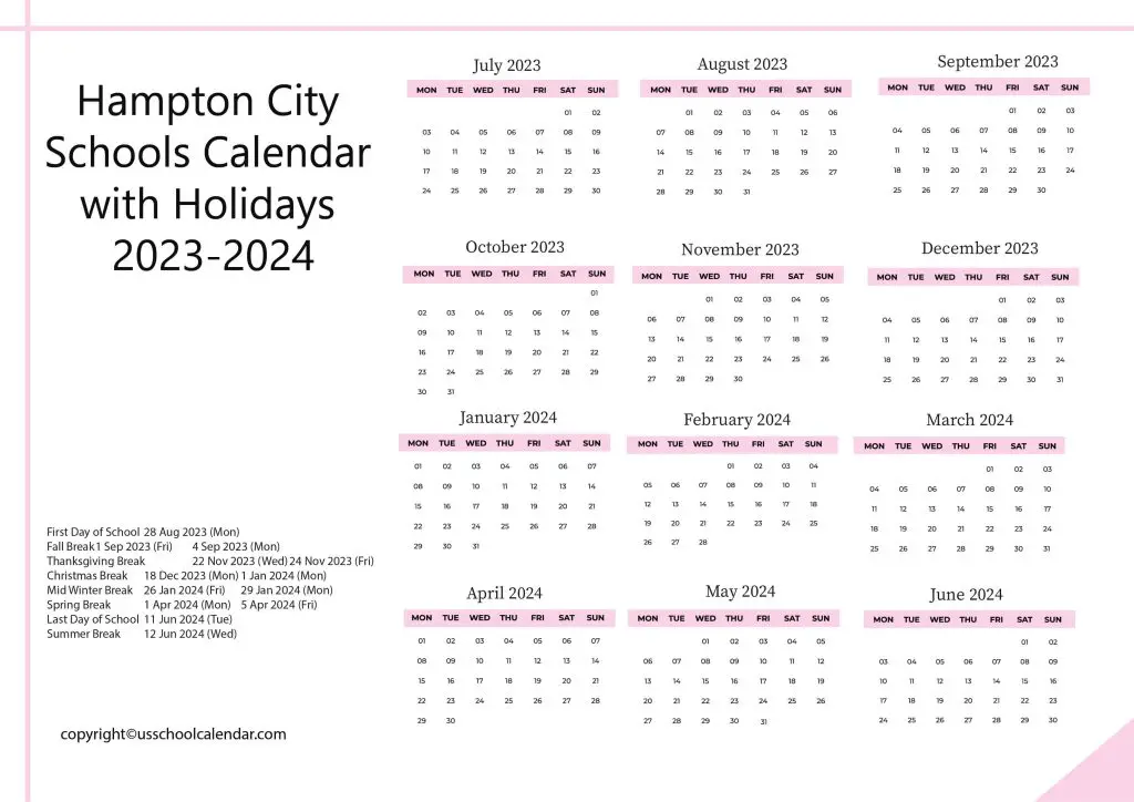 Hampton City Schools Calendar