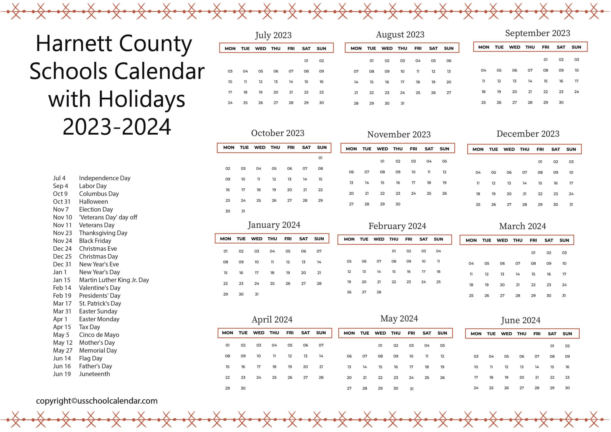 County Schools Calendar with Holidays 20232024