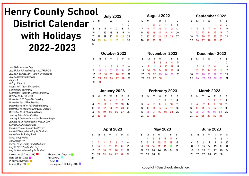 Henry County School District Calendar with Holidays 2022-2023 2
