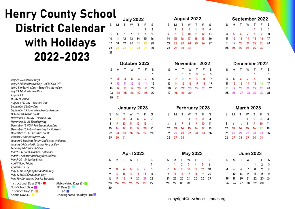 Henry County School District Calendar with Holidays 2022-2023 3
