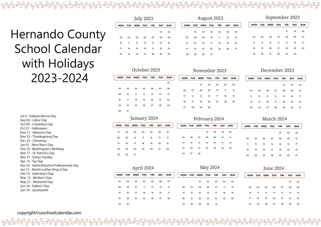 Hernando County School Calendar