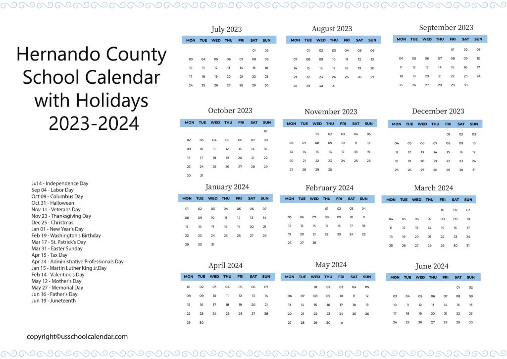 Hernando County School District Calendar