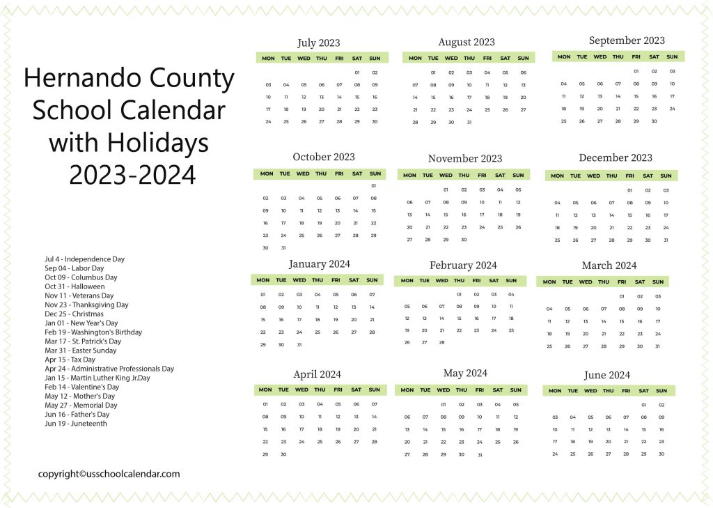 Hernando County School Holiday Calendar