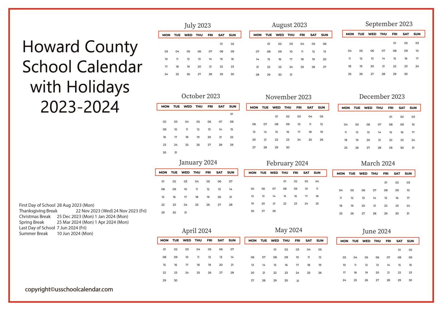 howard-county-school-calendar-with-holidays-2023-2024