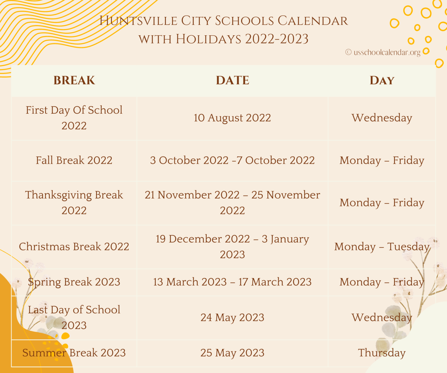 Huntsville City Schools Calendar With Holidays 2022 2023
