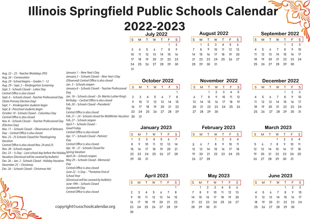 Illinois Springfield Public Schools Calendar 2022-2023 3
