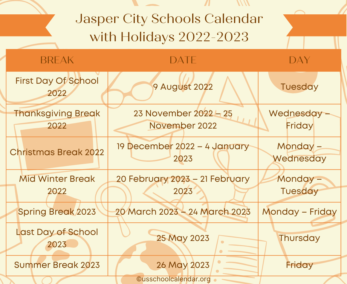 Jasper City Schools Calendar 2023 - US School Calendar