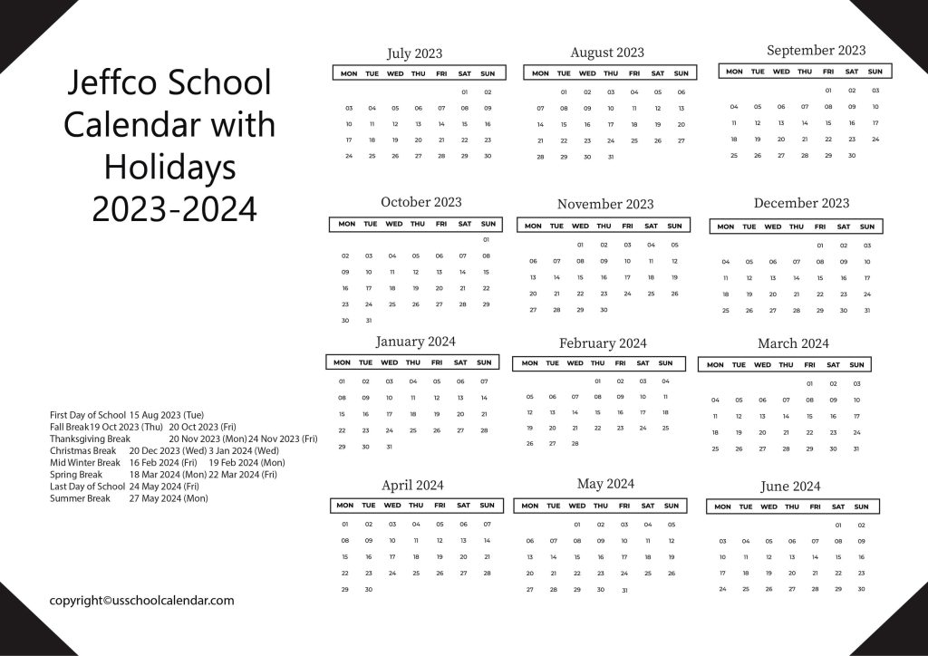 Jeffco School District Calendar