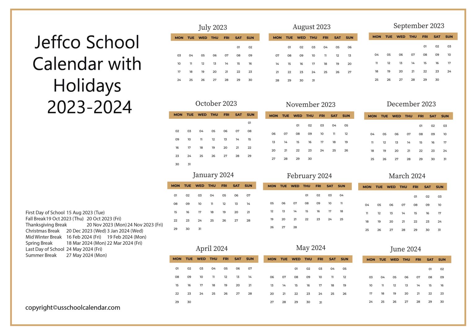 Jeffco School Calendar with Holidays 20232024
