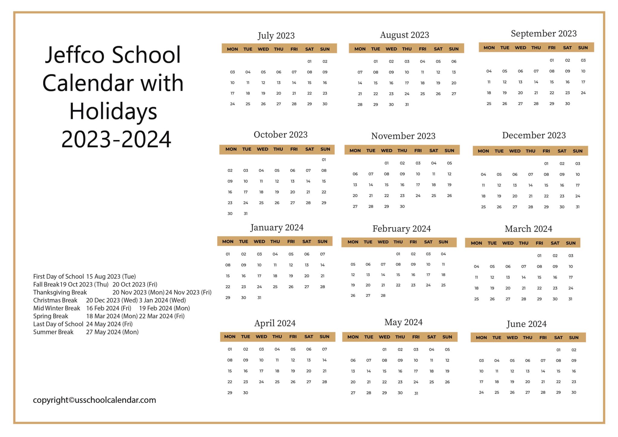 Jeffco School Calendar with Holidays 20232024