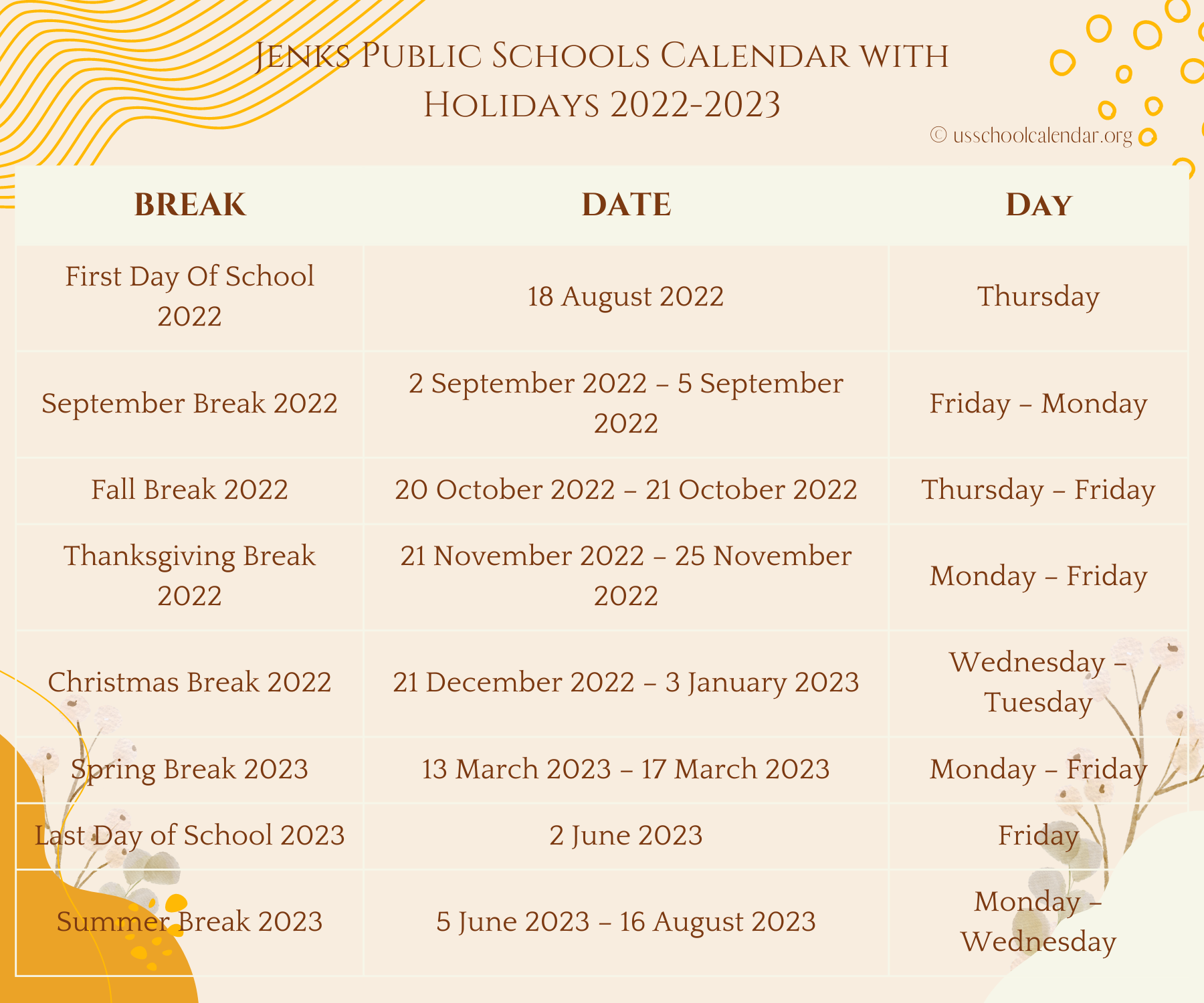 Jenks Schools Calendar US School Calendar