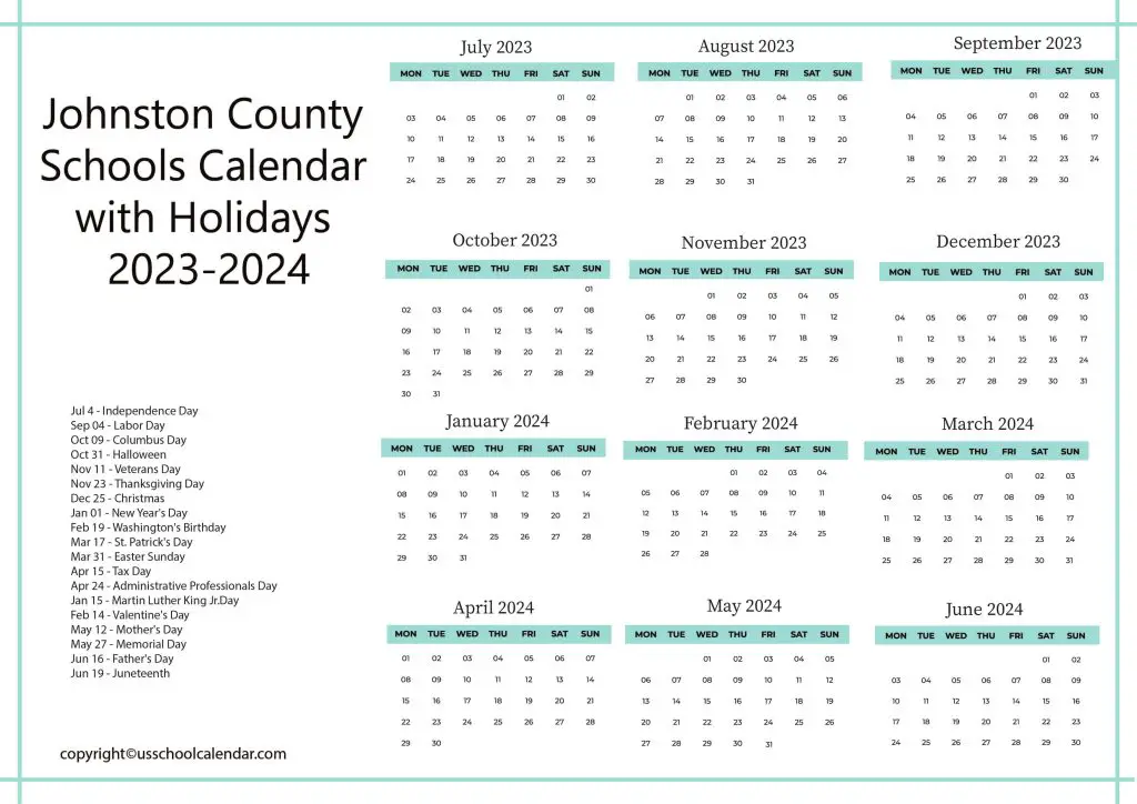 Johnston County School District Calendar
