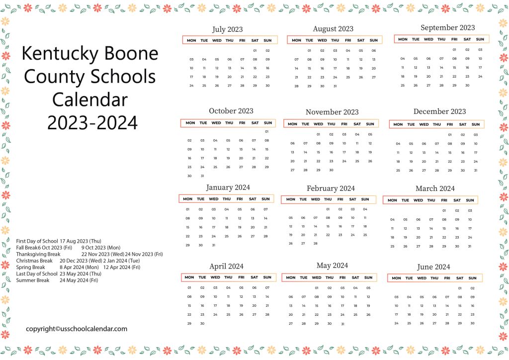 Kentucky Boone County Schools Calendar