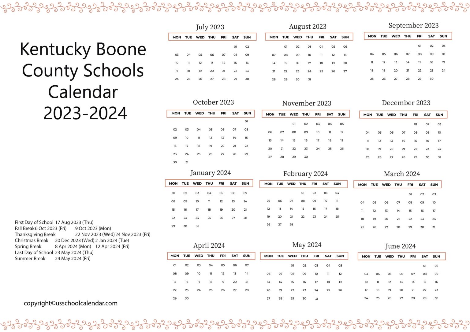 Kentucky Boone County Schools Calendar 20232024