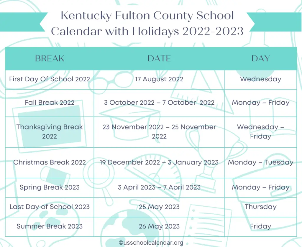 Kentucky Fulton County School Calendar with Holidays 2022-2023