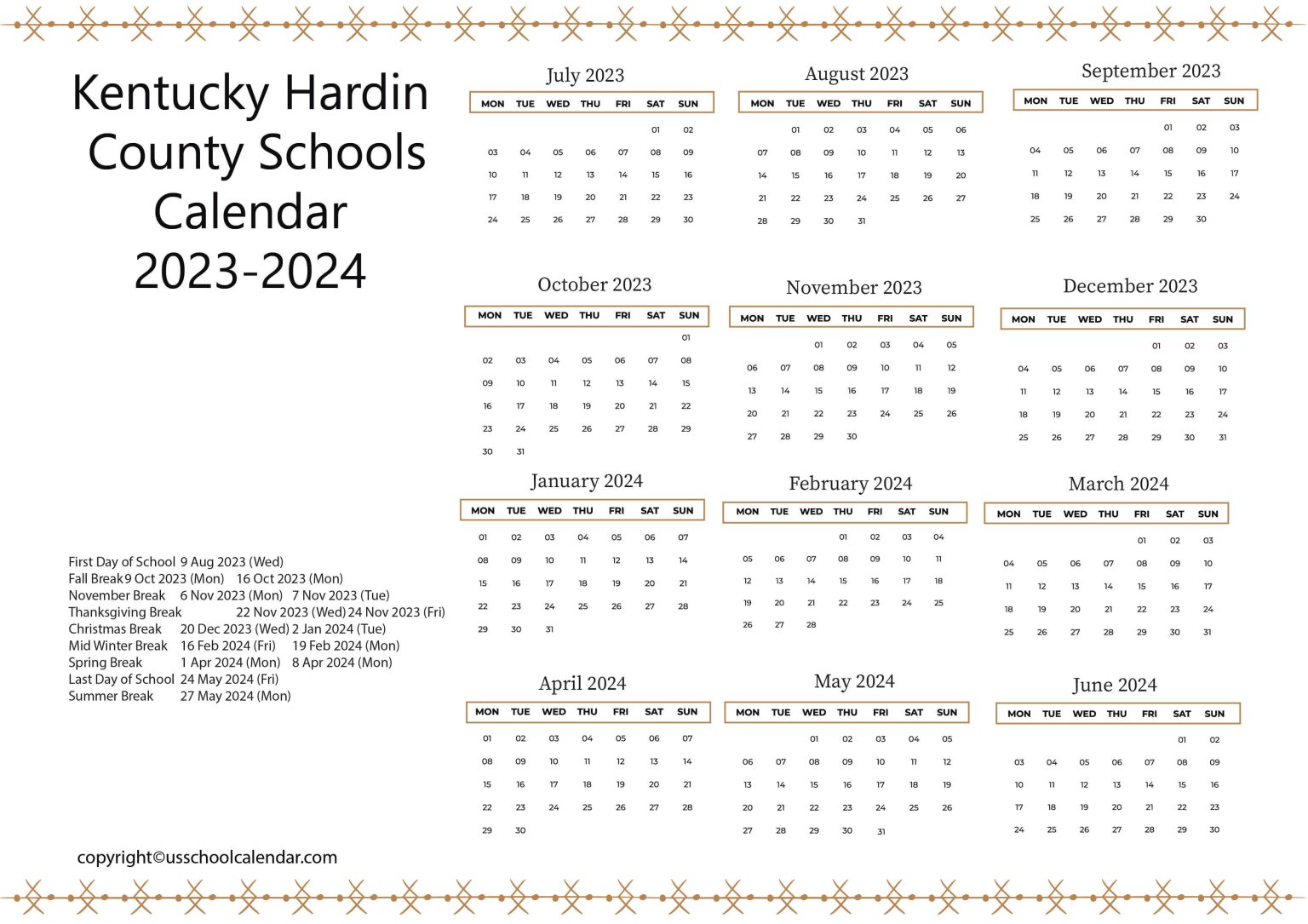 Kentucky Hardin County Schools Calendar 20232024