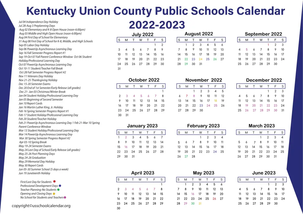 Kentucky Union County Public Schools Calendar 2022-2023 3