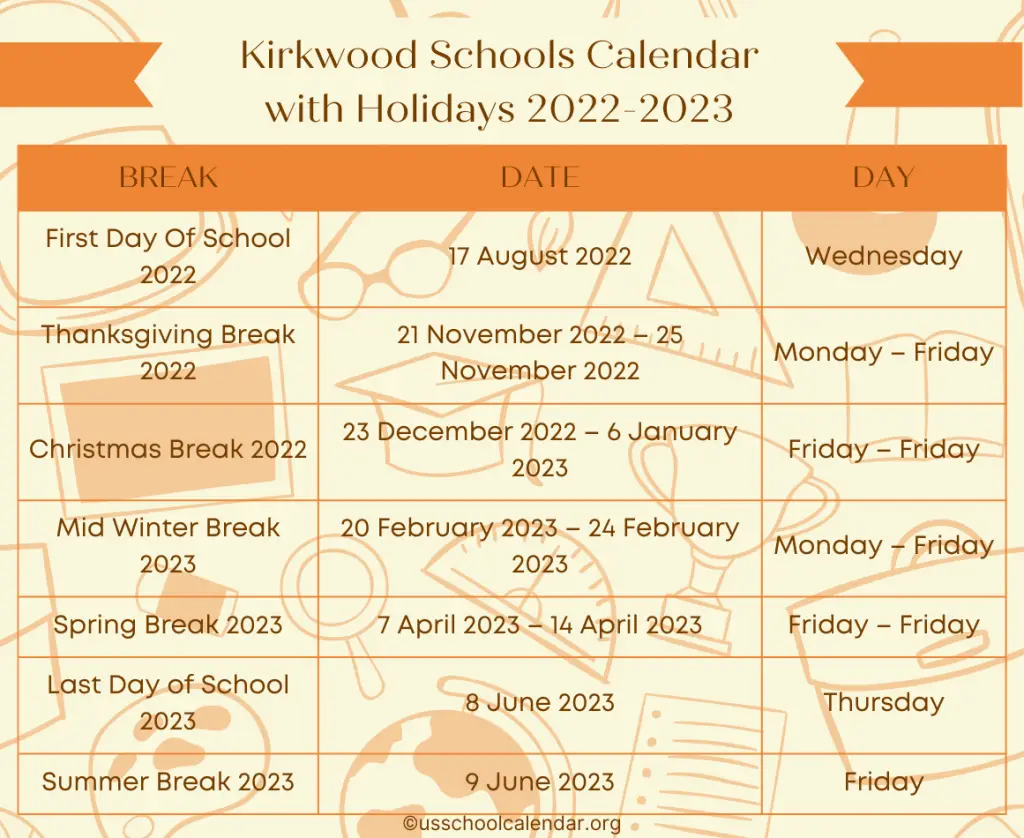 Kirkwood Schools Calendar with Holidays 2022-2023