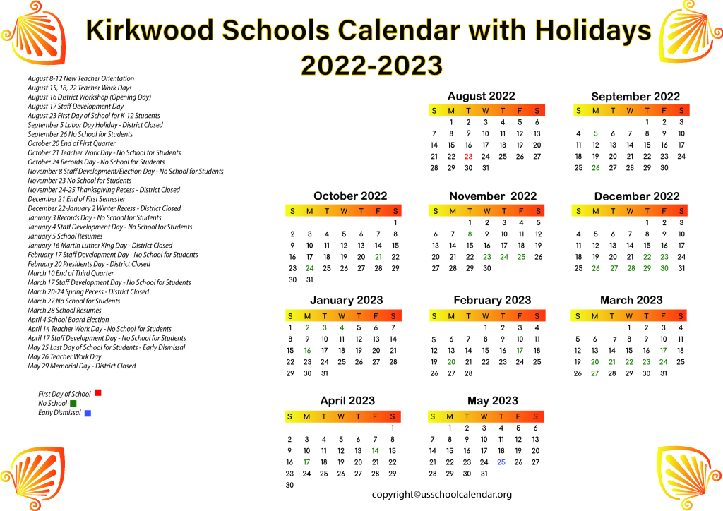 Kirkwood Schools Calendar with Holidays 2022-2023 2