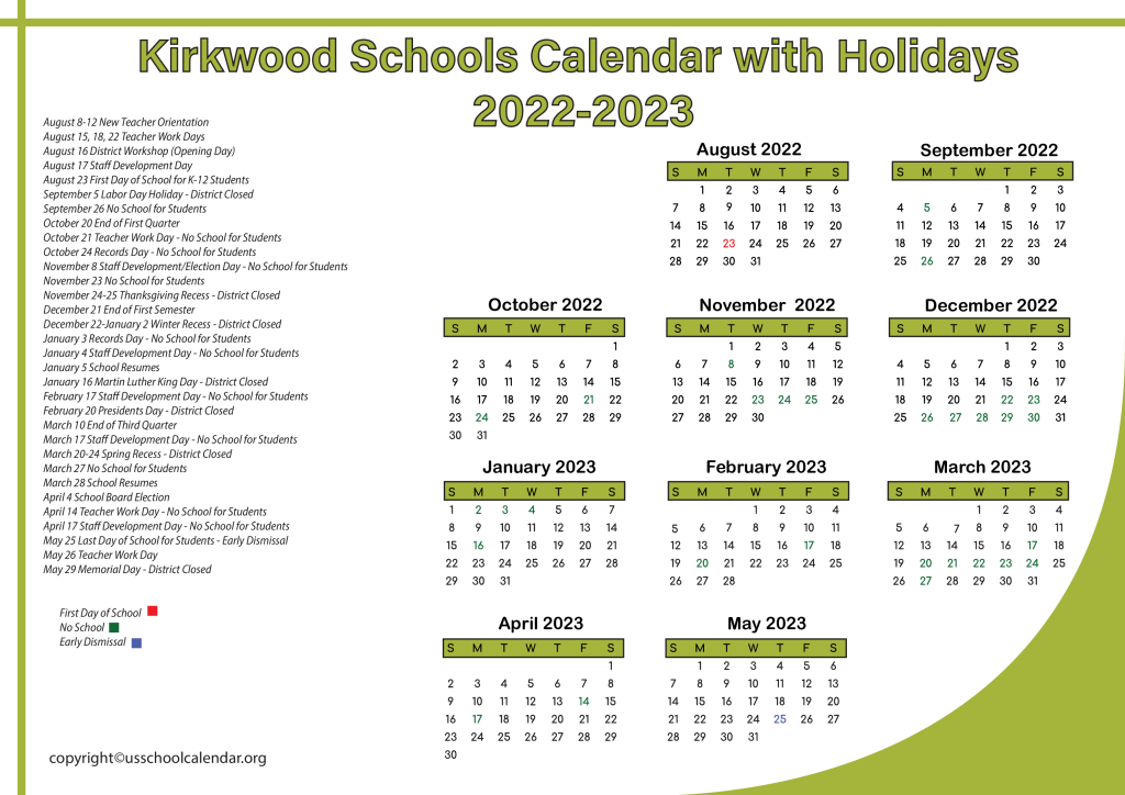 Kirkwood Schools Calendar with Holidays 2022-2023 3