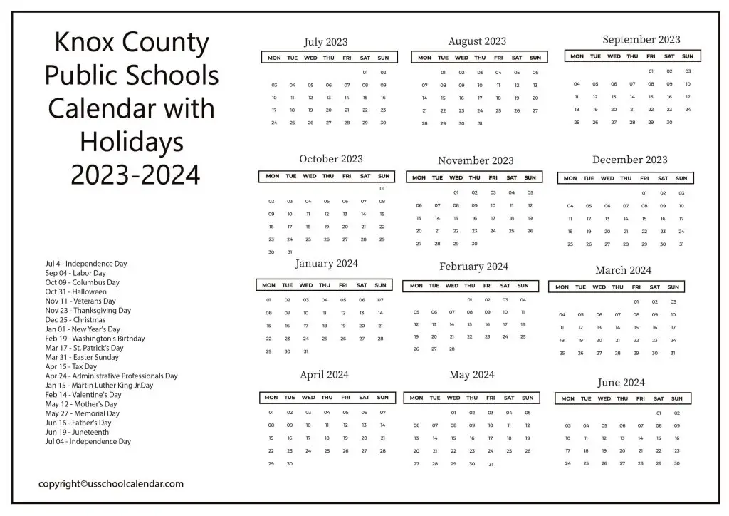 Knox County Public Schools Calendar
