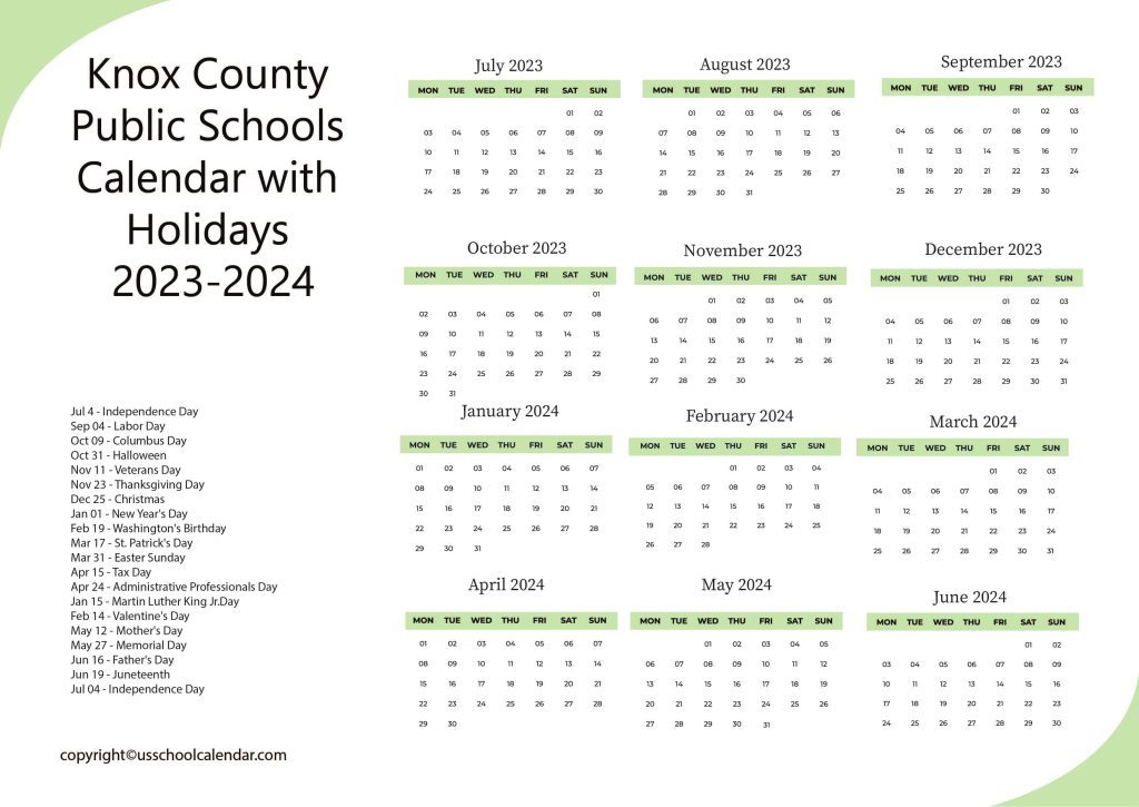 Knox County School Vacation Schedule