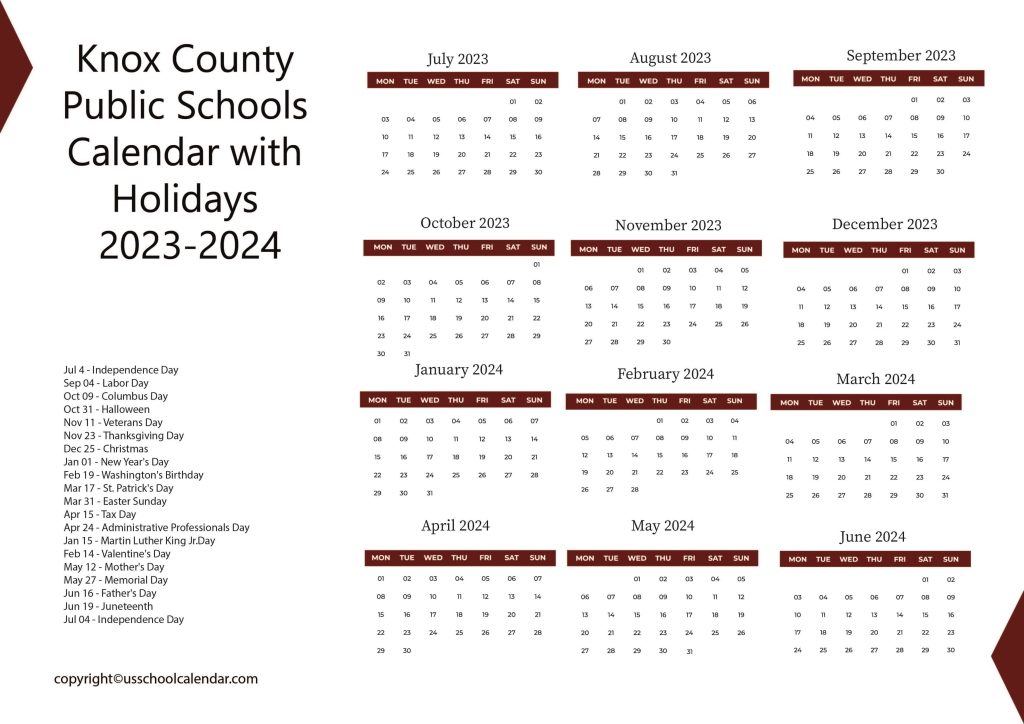 Knox County Public Schools Calendar With Holidays 2023 2024