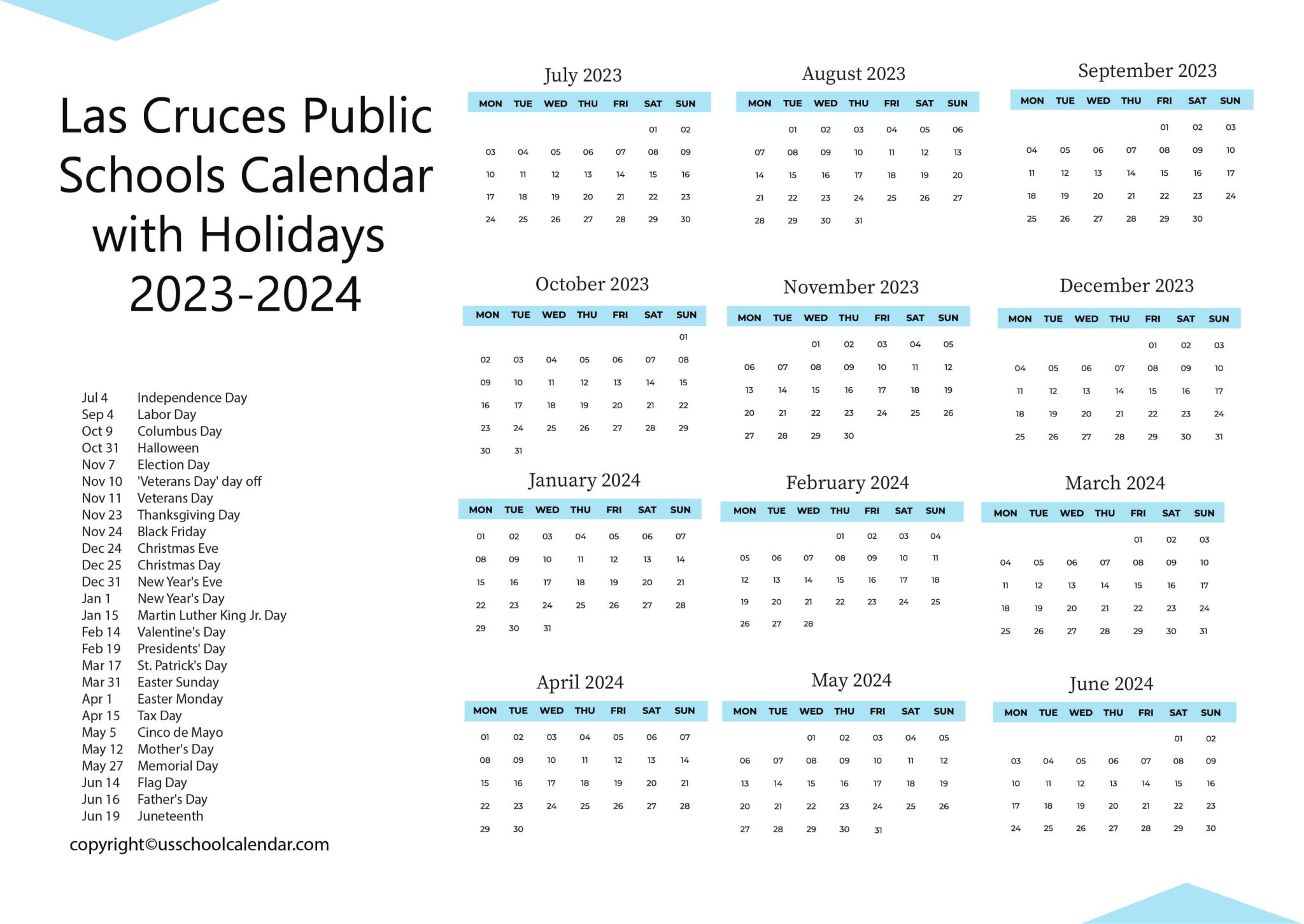 [LCPS] Las Cruces Public Schools Calendar Holidays 20232024