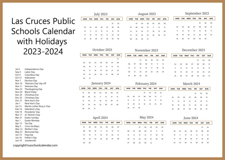 [LCPS] Las Cruces Public Schools Calendar Holidays 20232024