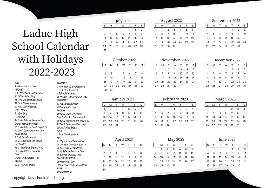 Ladue High School Calendar with Holidays 2022-2023 2