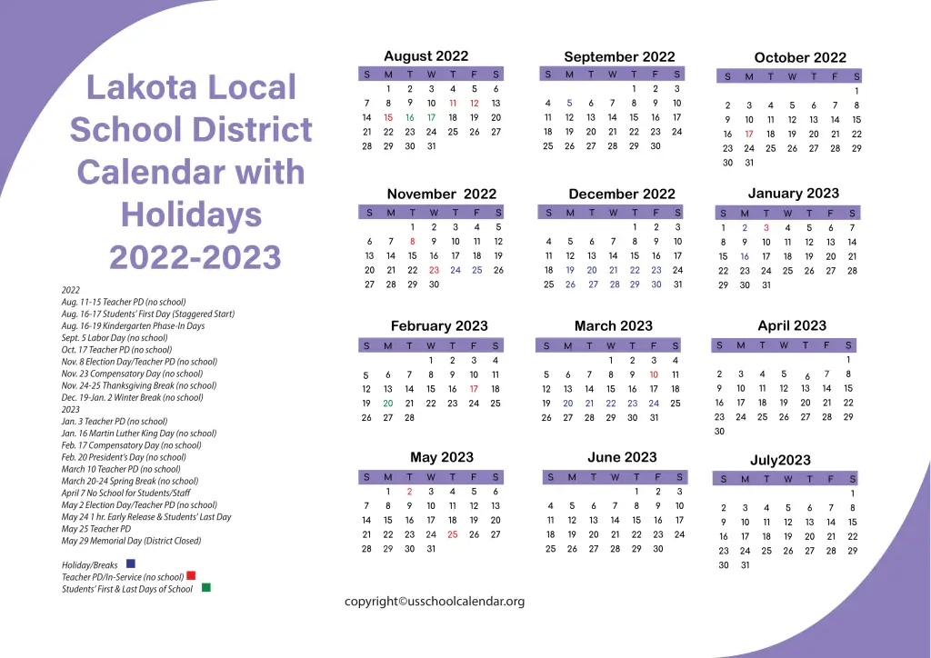 Lakota Local School District Calendar with Holidays 2022-2023 2
