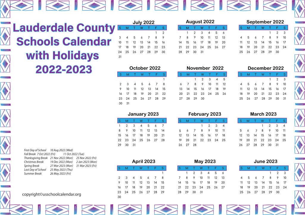 Lauderdale County Schools Calendar with Holidays 2022-2023 3
