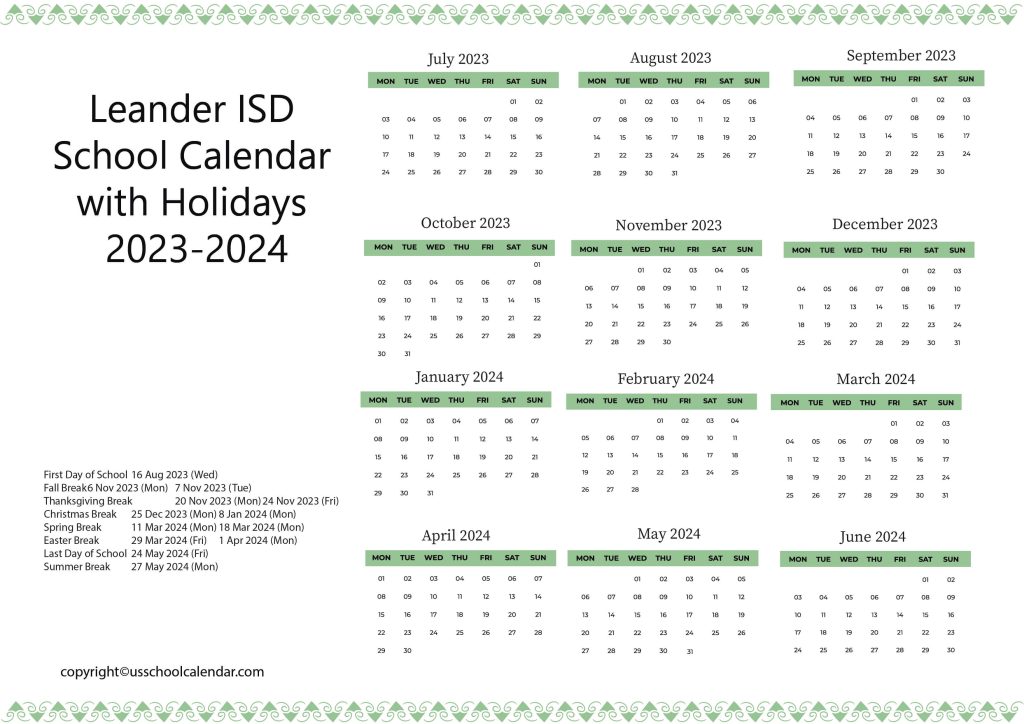 Leander ISD Academic Calendar