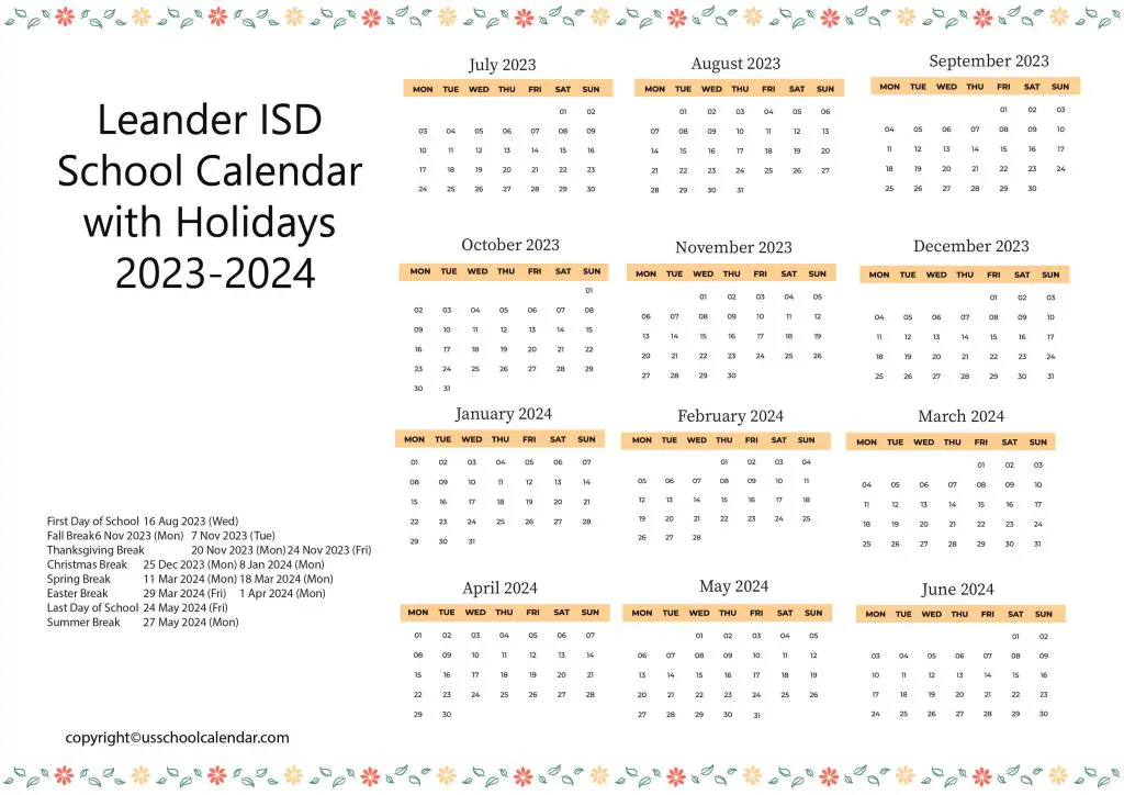 Leander ISD School Calendar