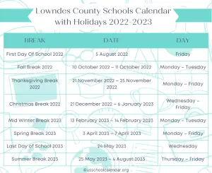 Lowndes County Schools Calendar With Holidays 2023-2024