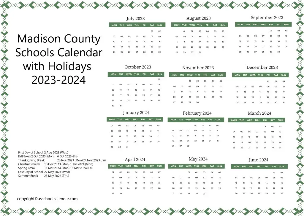 Madison County Schools Calendar