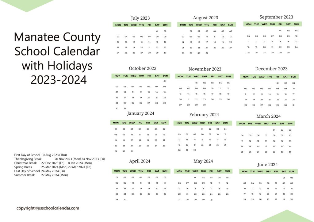 Manatee County School Calendar With Holidays 2023 2024